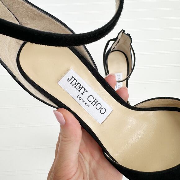 Jimmy Choo Black Suede Reon Sandals Square Toe Ankle Strap 37 - Picture 4 of 12